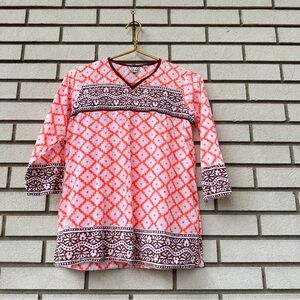 SZ Blockprints Kids Tunic Top Neon Orange Geometric Floral Print 100% Cotton